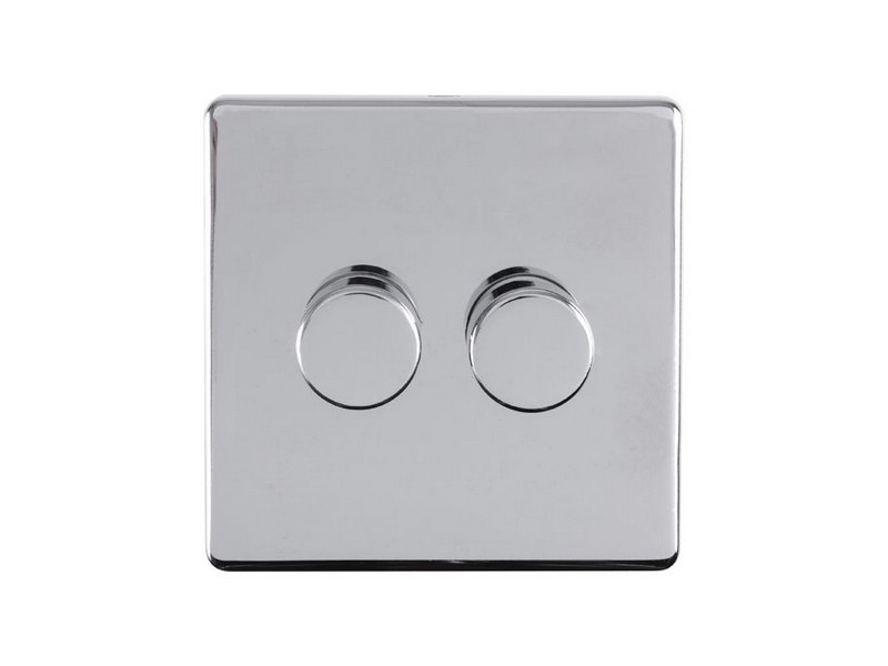 Elecpc2dledpcb Eurolite 2 Gang Led Push On Off 2way Dimmer Switch Concealed Polished Chrome